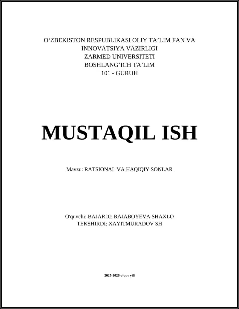 RATSIONAL VA HAQIQIY SONLAR