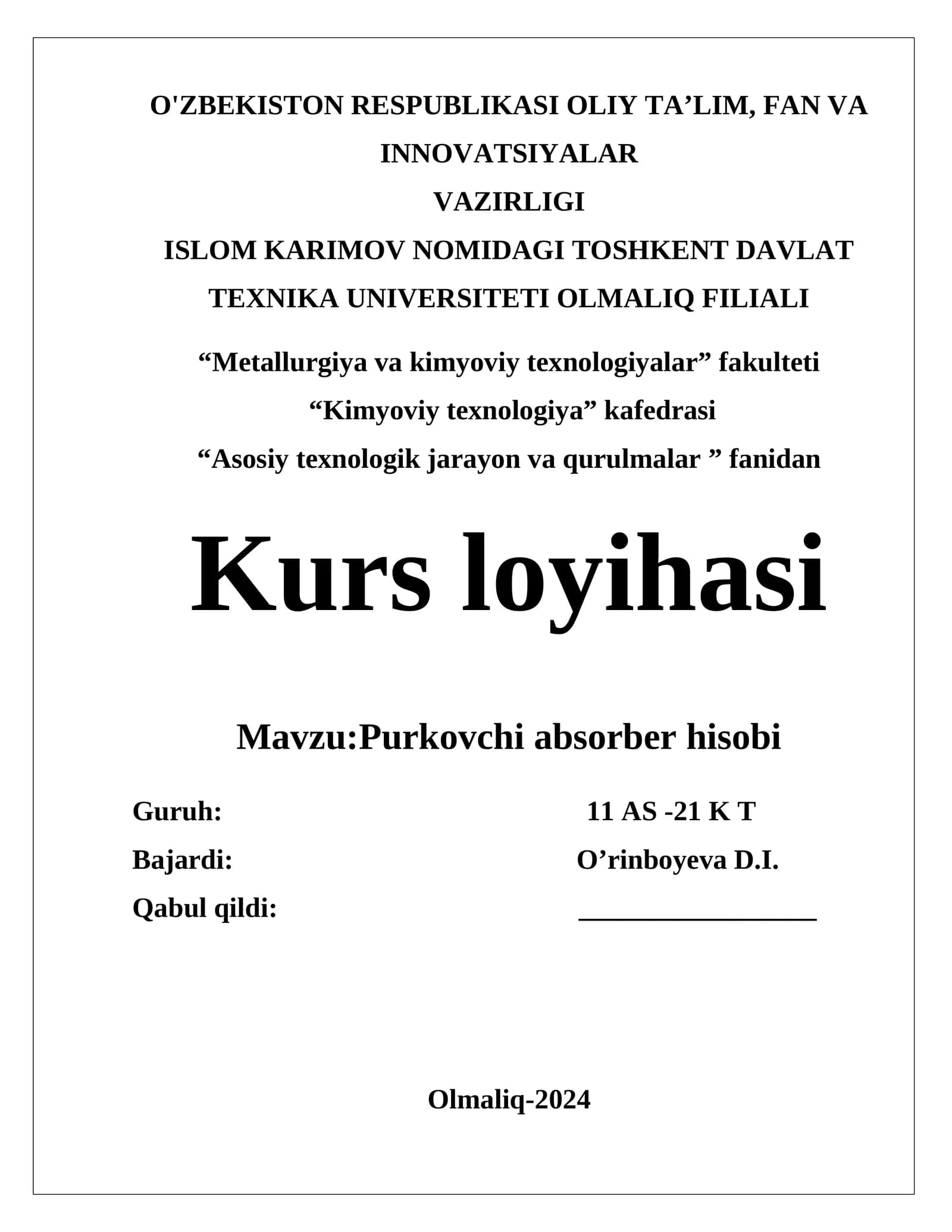 Purkovchi absorber hisobi
