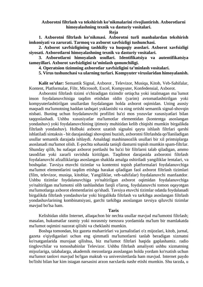 Axborotni Filtrlash Tekshirish Ko’nikmalari