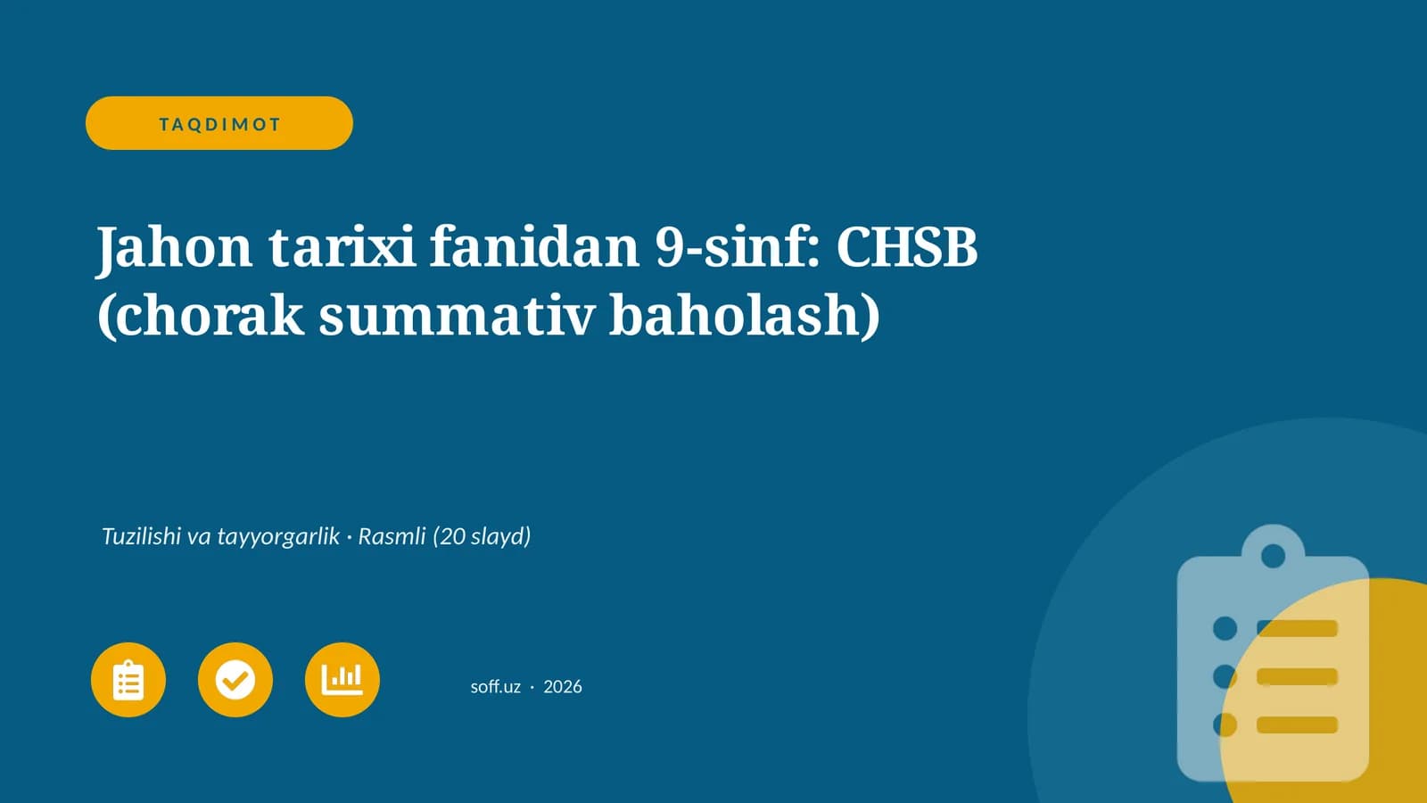 Jahon tarixi fanidan 9-sinf: CHSB (chorak summativ baholash)