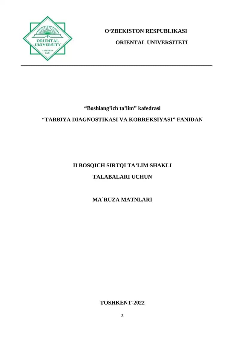 TARBIYA DIAGNOSTIKASI VA KORREKSIYASI