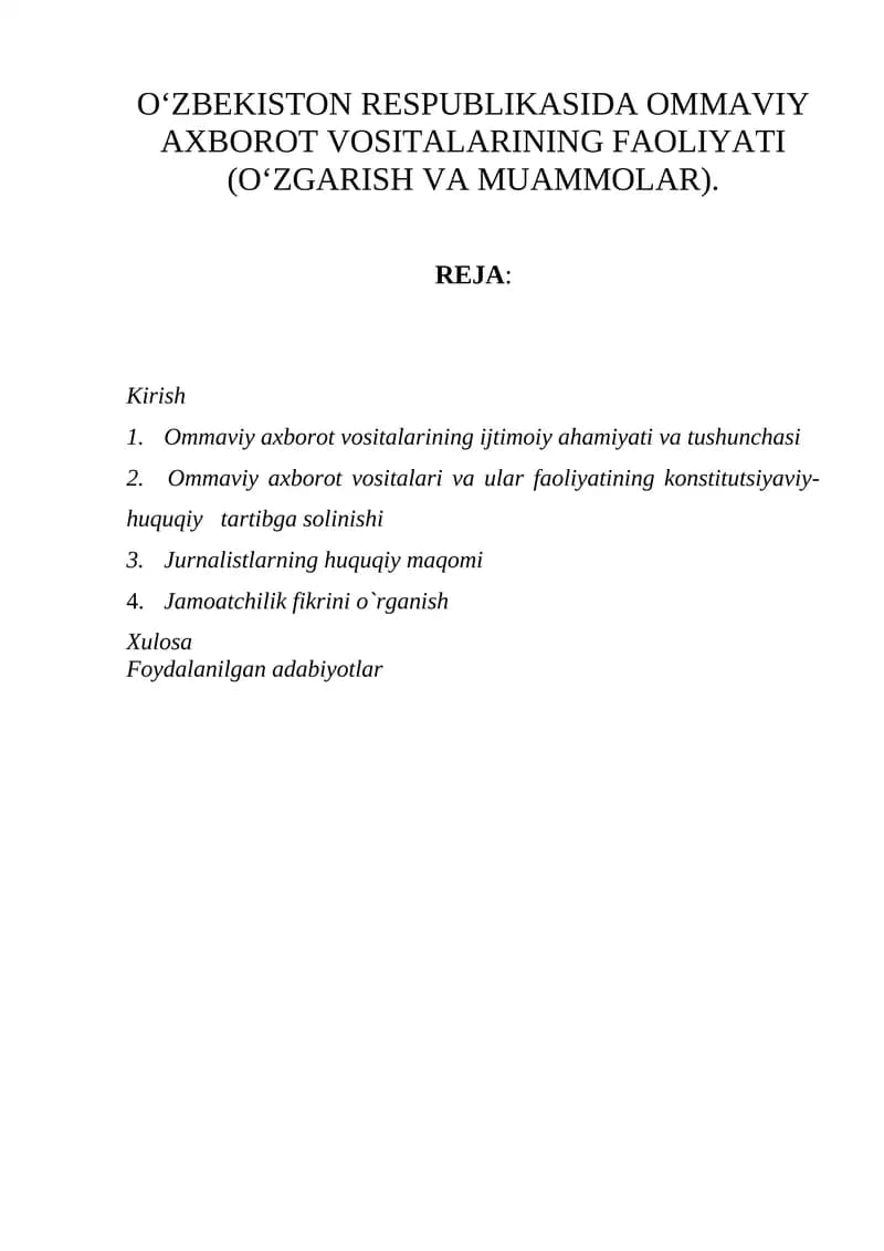 Ommaviy axborot vositalarining faoliyati