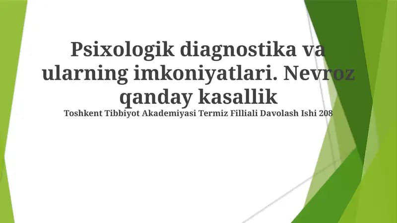 Psixologik diagnostika va ularning imkoniyatlari
