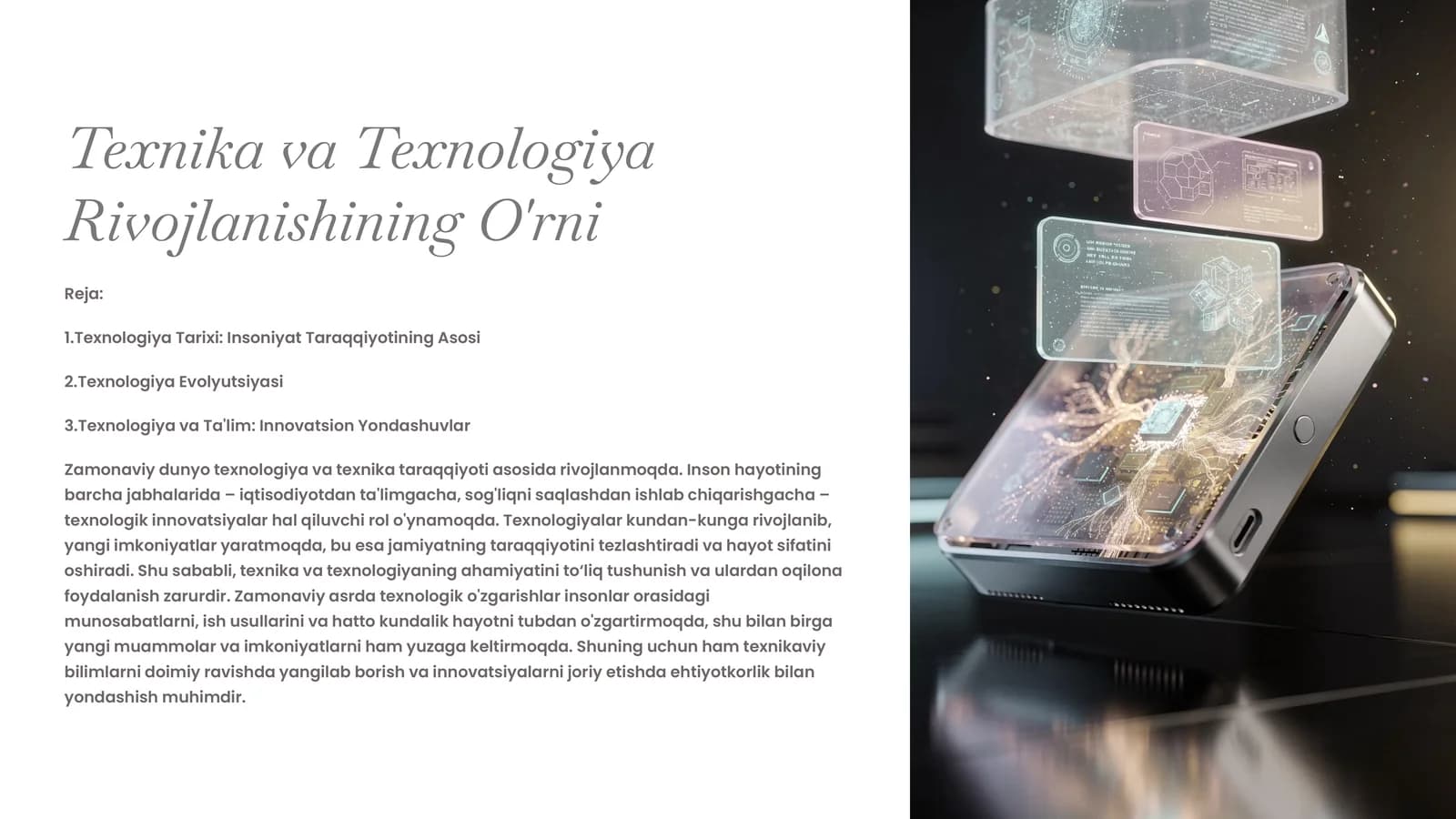 Texnika va Texnologiya Rivojlanishining O'rni