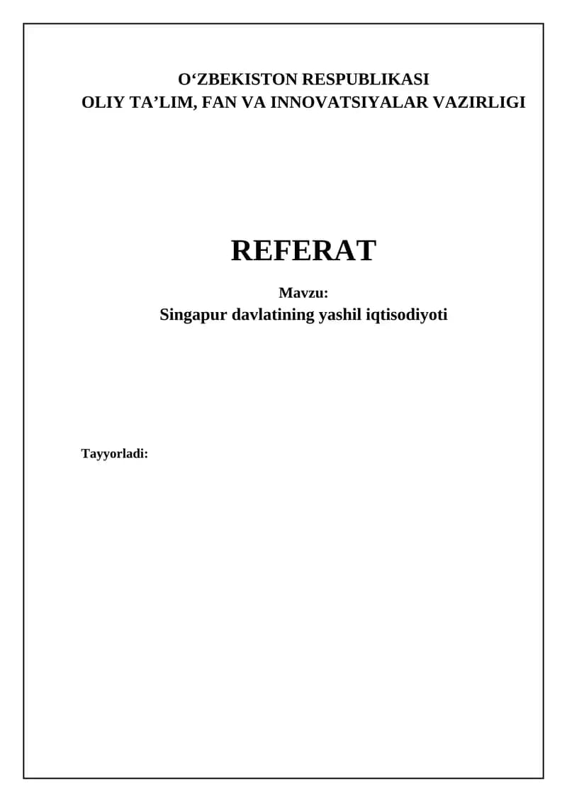 Singapur davlatining yashil iqtisodiyoti