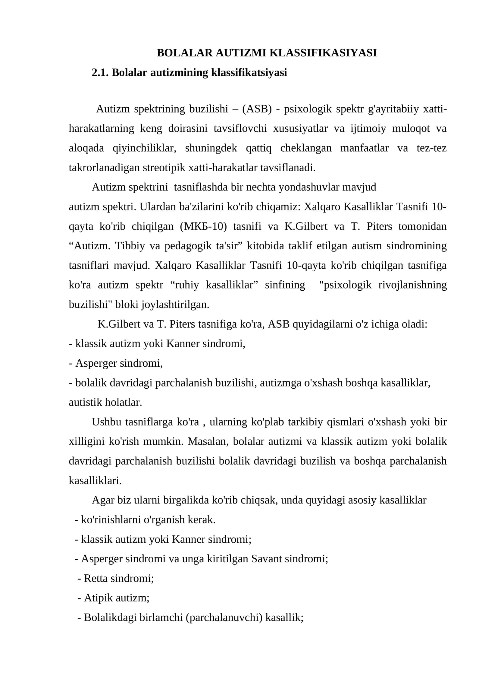 BOLALAR AUTIZMI KLASSIFIKASIYASI