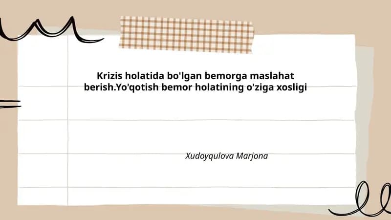 Krizis holatida bemorga maslahat berish