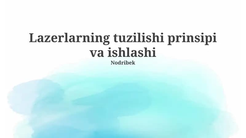 Lazerlarning tuzilishi prinsipi va ishlashi
