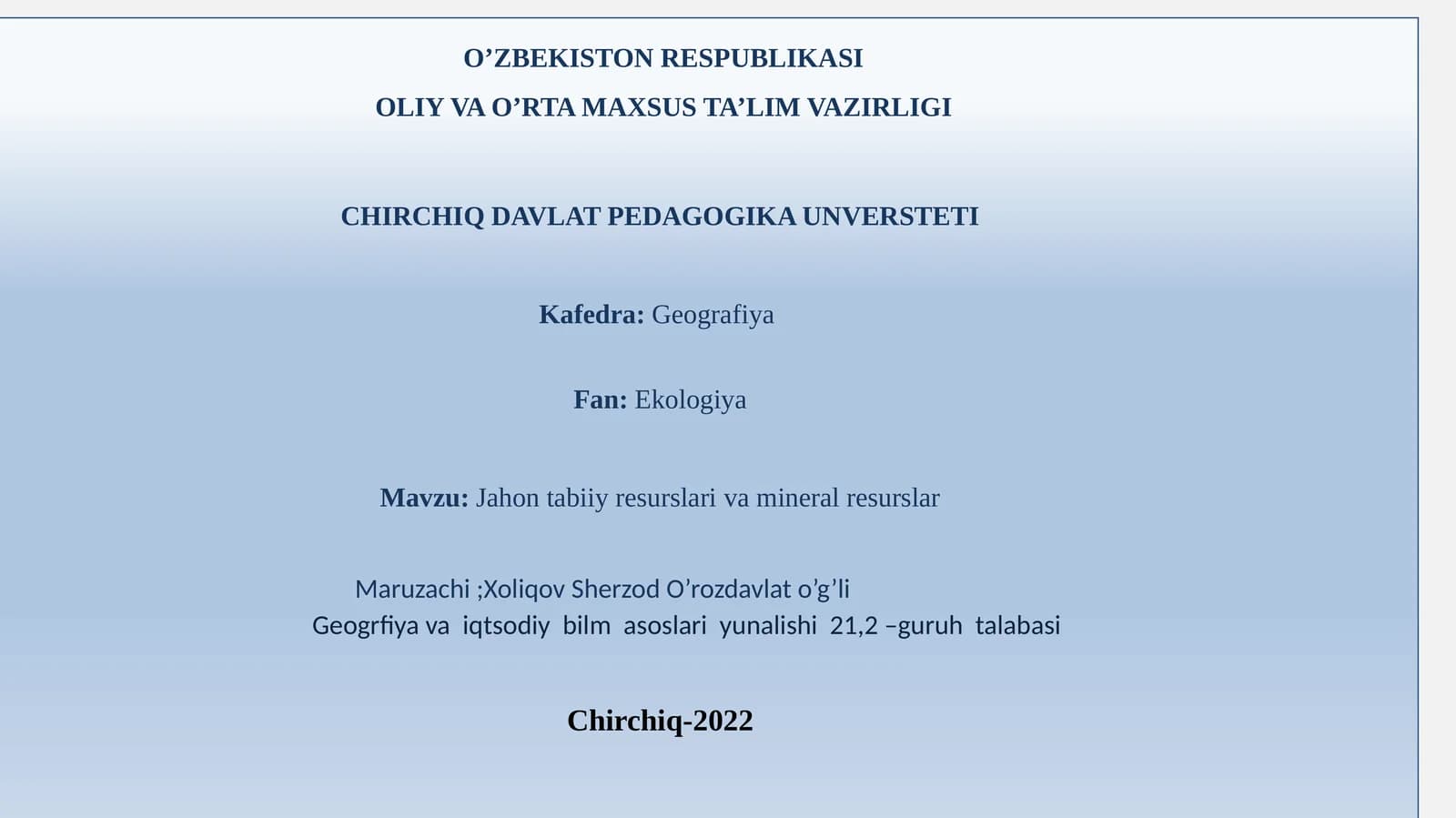 Jahon tabiiy resurslarivamineralresurslar