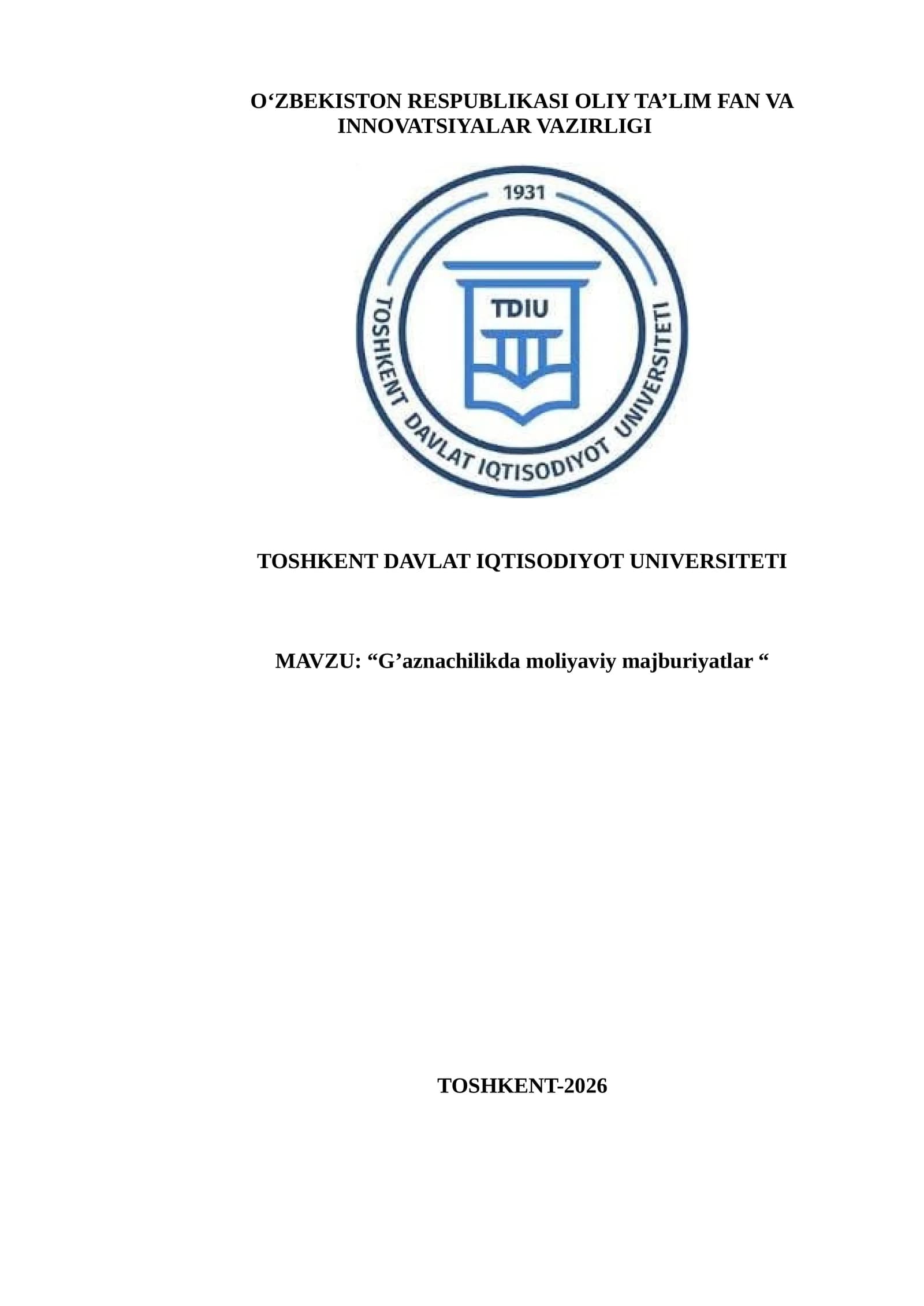 G’aznachilikda moliyaviy majburiyatlar