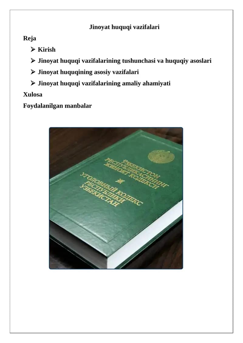 Jinoyat huquqi vazifalari