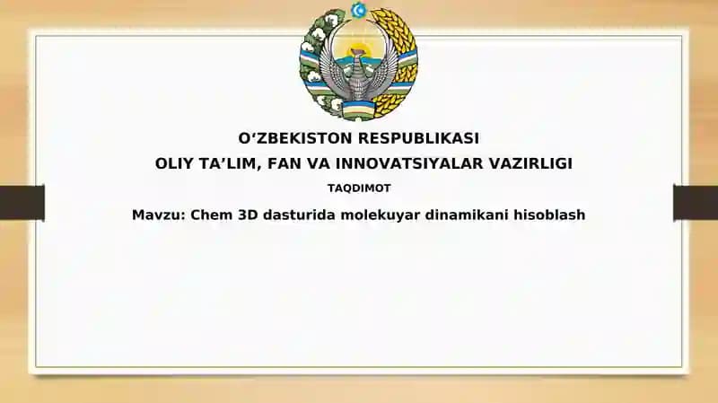 Chem3D dasturida molekulyar dinamikani hisoblash