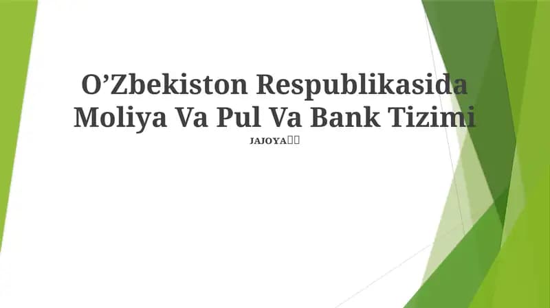 Moliya Va Pul Va Bank Tizimi