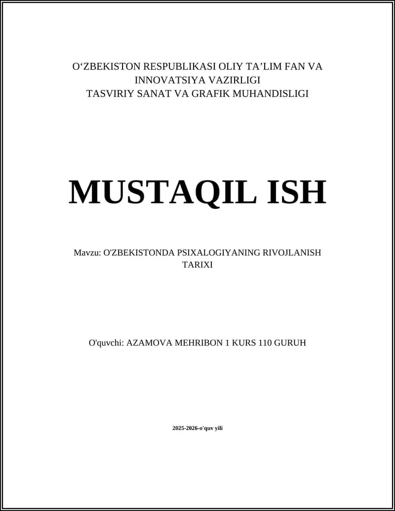 O'ZBEKISTONDA PSIXALOGIYANING RIVOJLANISH TARIXI
