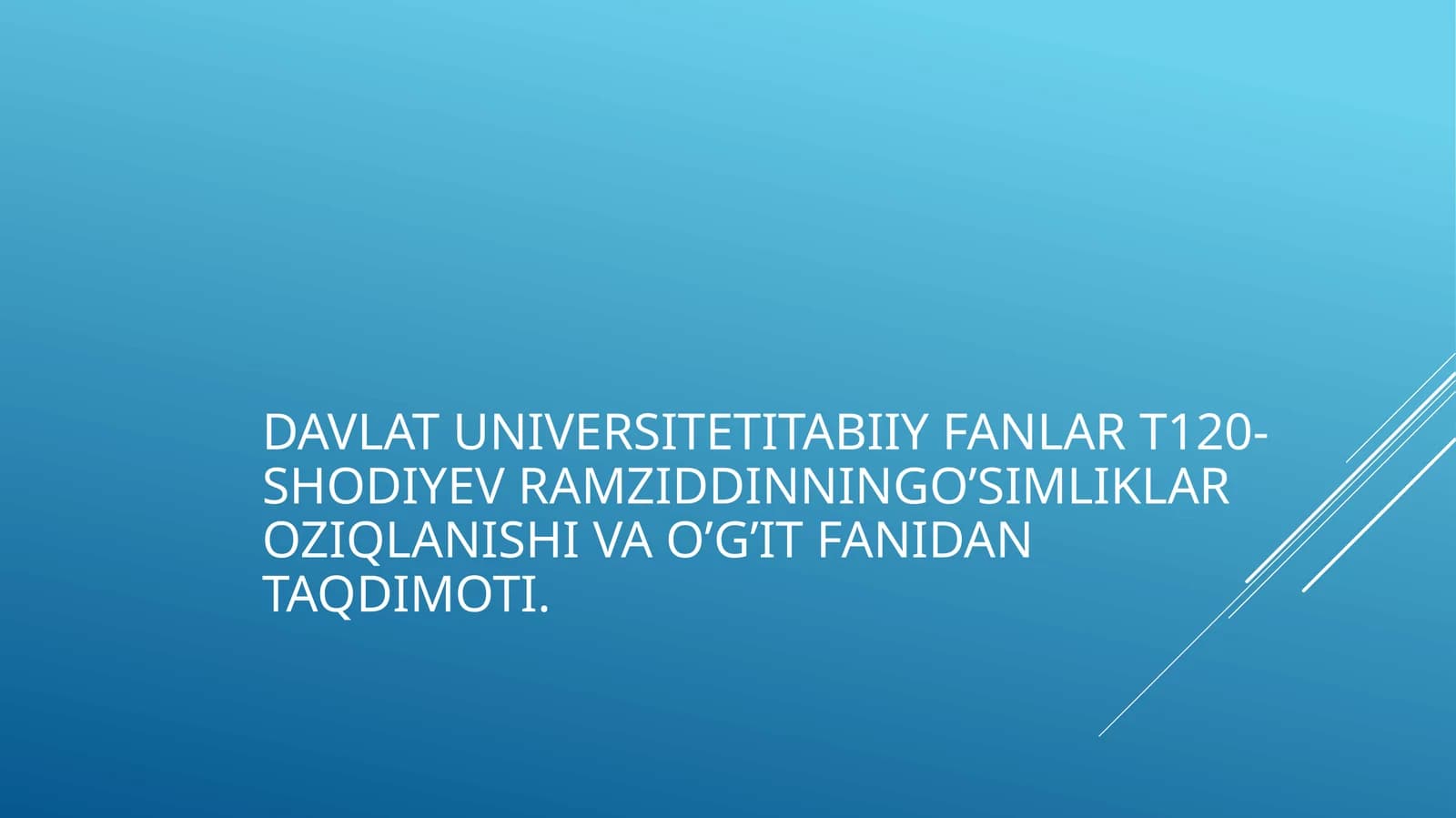 O’simliklar oziqlanishi va o’g’it fanidan taqdimoti