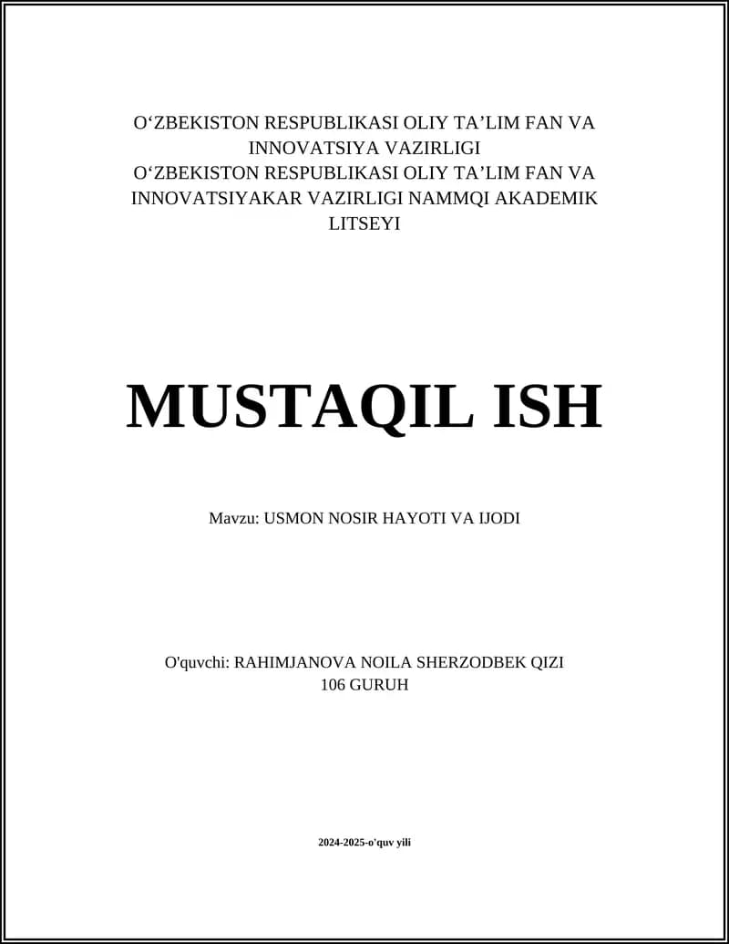 Usmon Nosir Hayoti va Ijodi