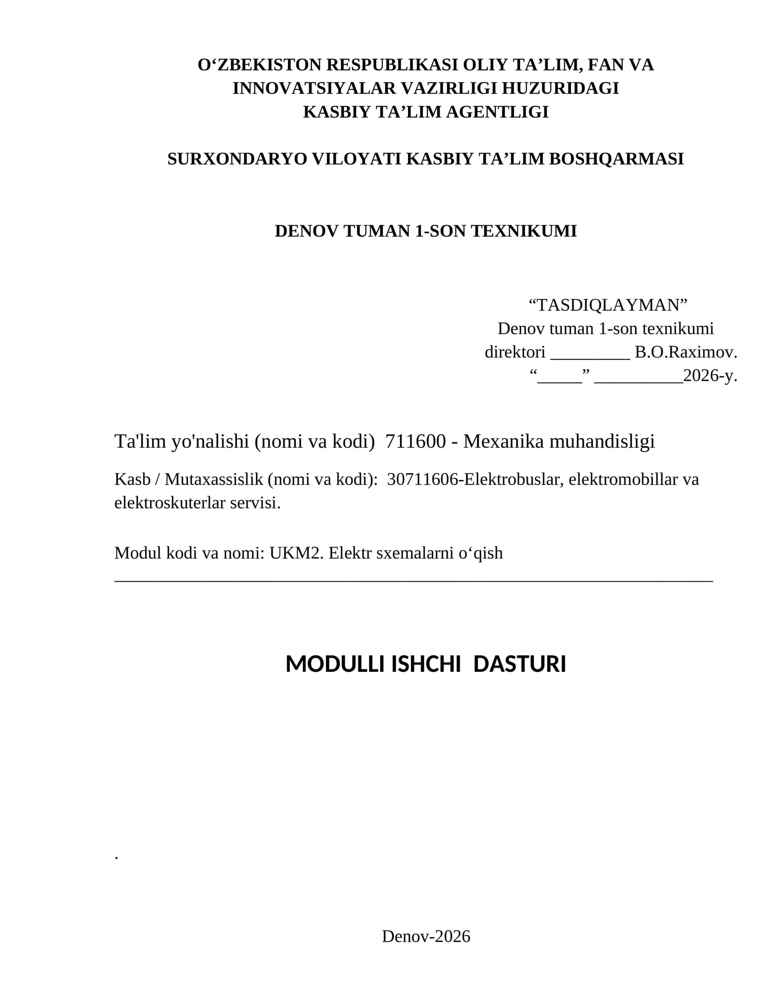 UKM2. Elektr sxemalarni o‘qish MODULLI ISHCHI DASTURI