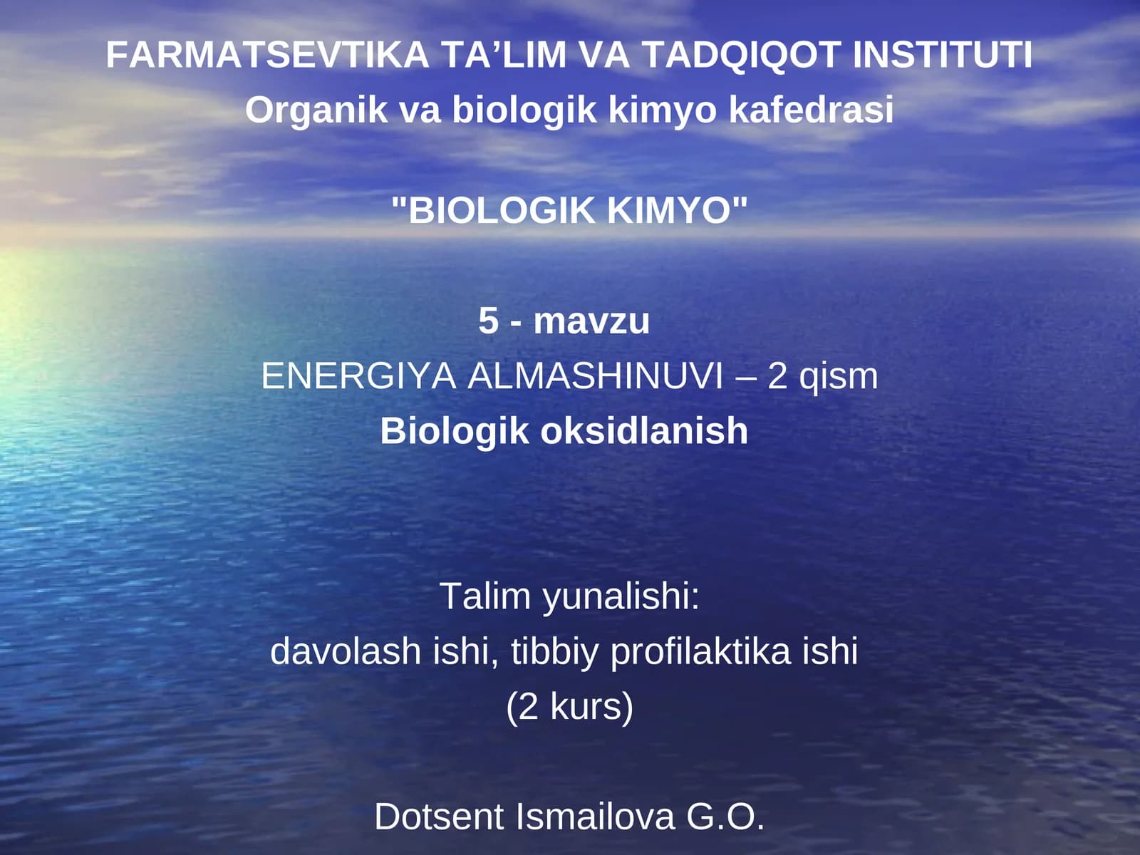 BIOLOGIK KIMYO 5-mavzu