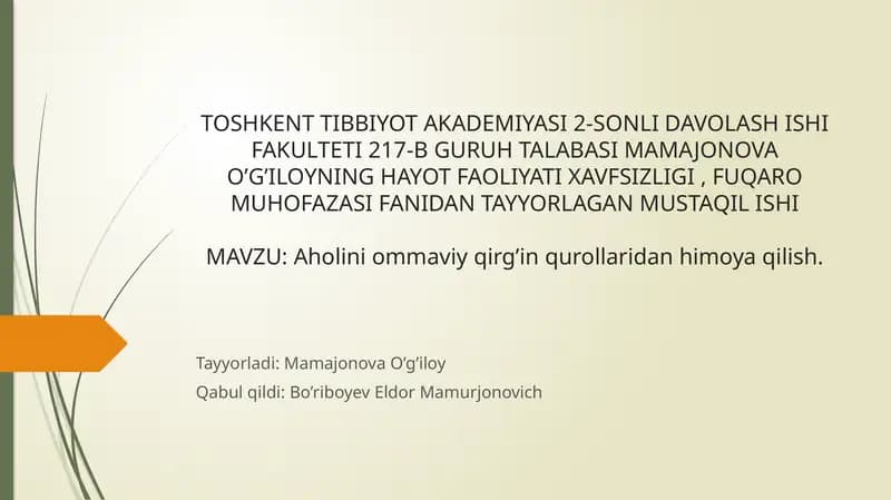 Aholini ommaviy qirg'in qurollaridan himoya qilish