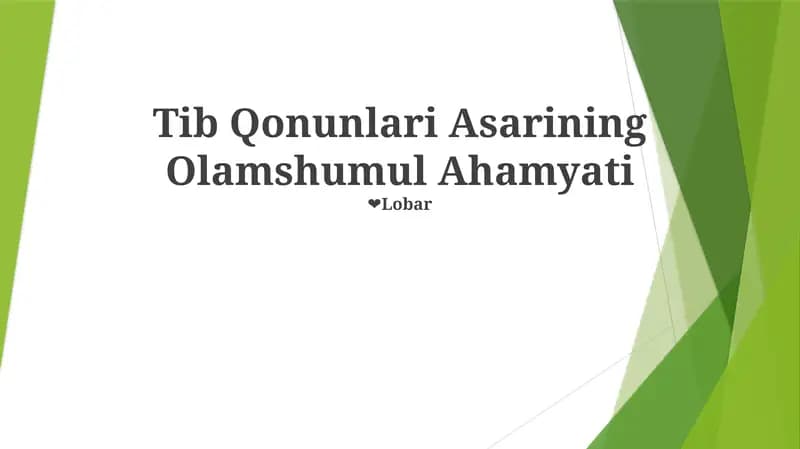 Tib Qonunlari Asarining Olamshumul Ahamyati