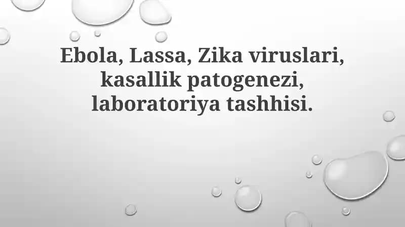 Ebola, Lassa va Zika Viruslari: Umumiy ko'rinish