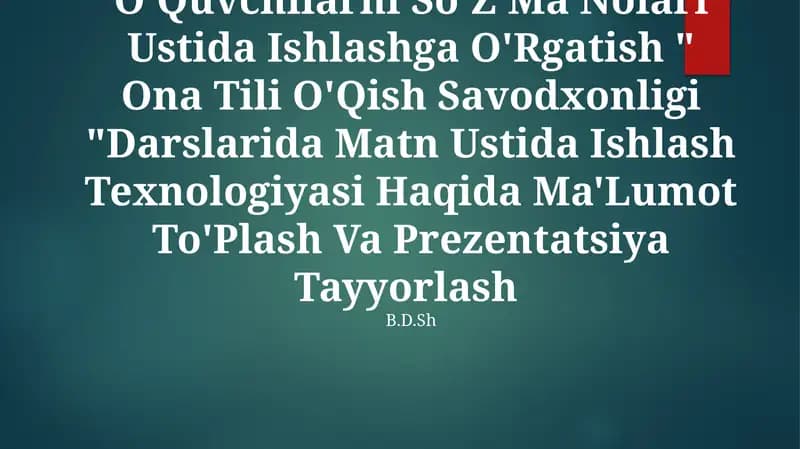 Ona Tili O'Qish Savodxonligi