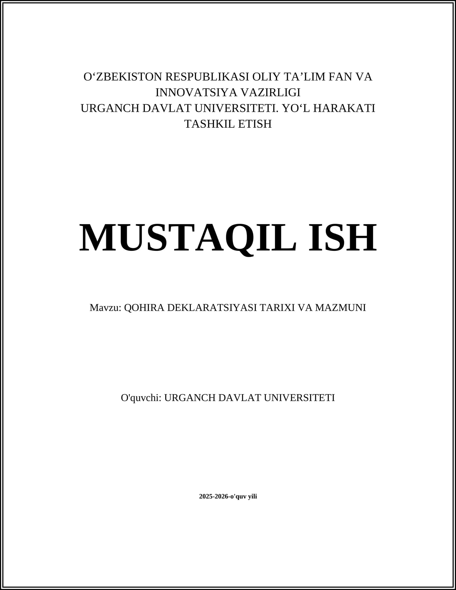 QOHIRA DEKLARATSIYASI TARIXI VA MAZMUNI