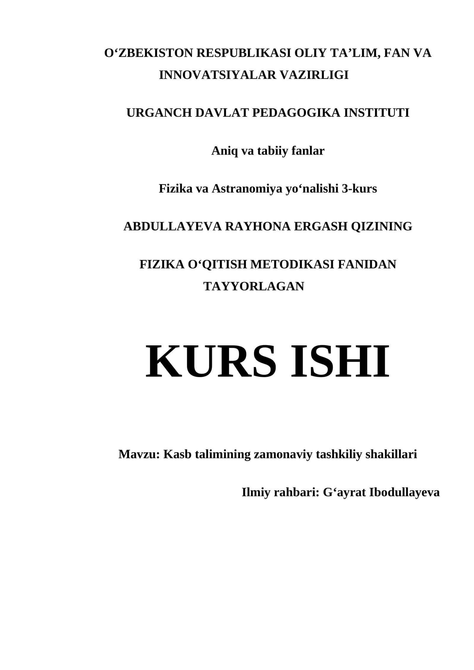 Kasb talimining zamonaviy tashkiliy shakillari