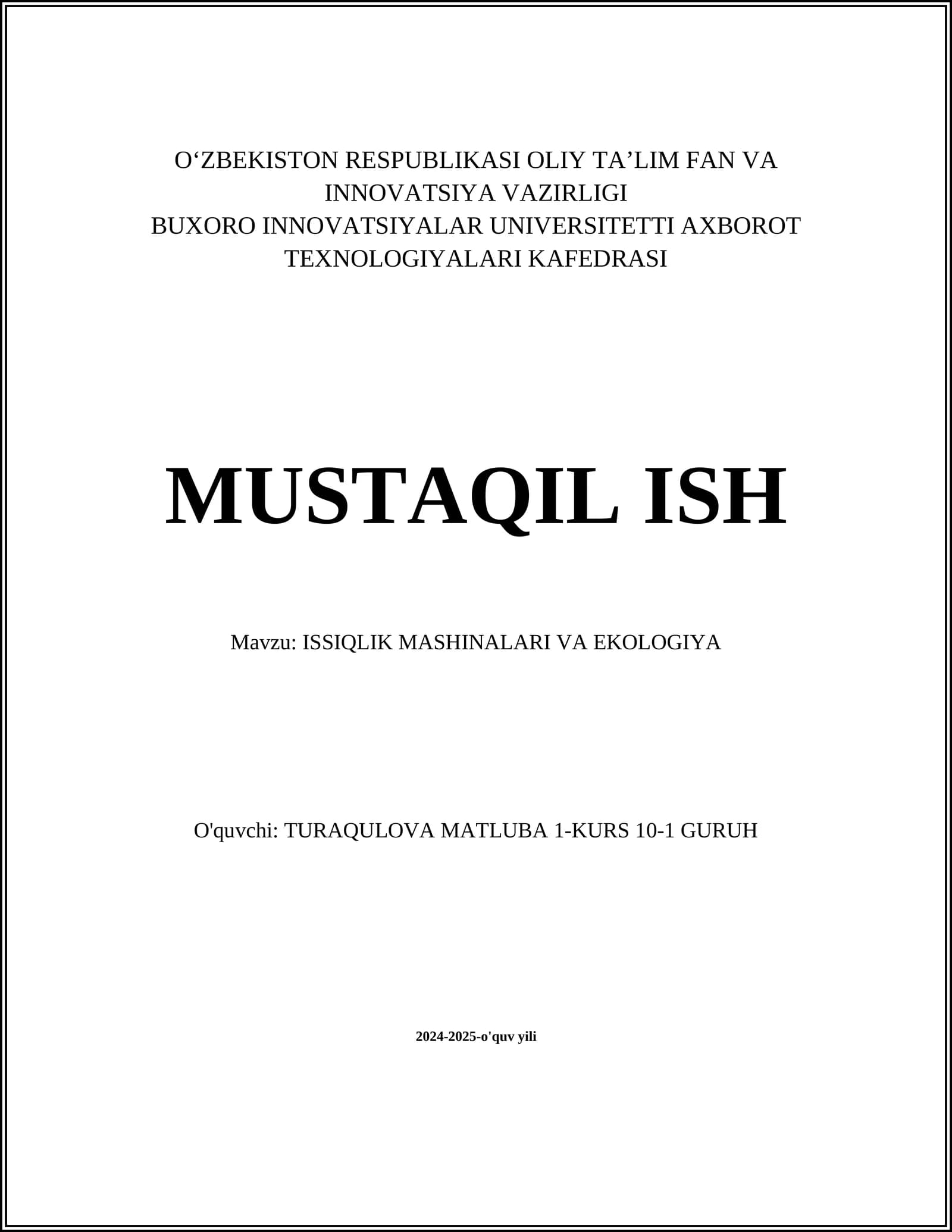 ISSIQLIK MASHINALARI VA EKOLOGIYA
