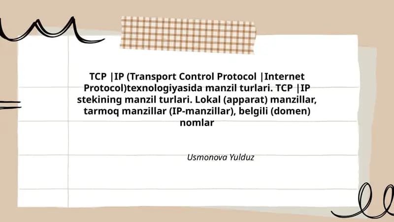 TCP |IP (Transport Control Protocol |Internet Protocol) manzil turlari