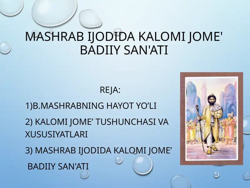 Mashrab ijodida kalomijome' badiiy san'ati