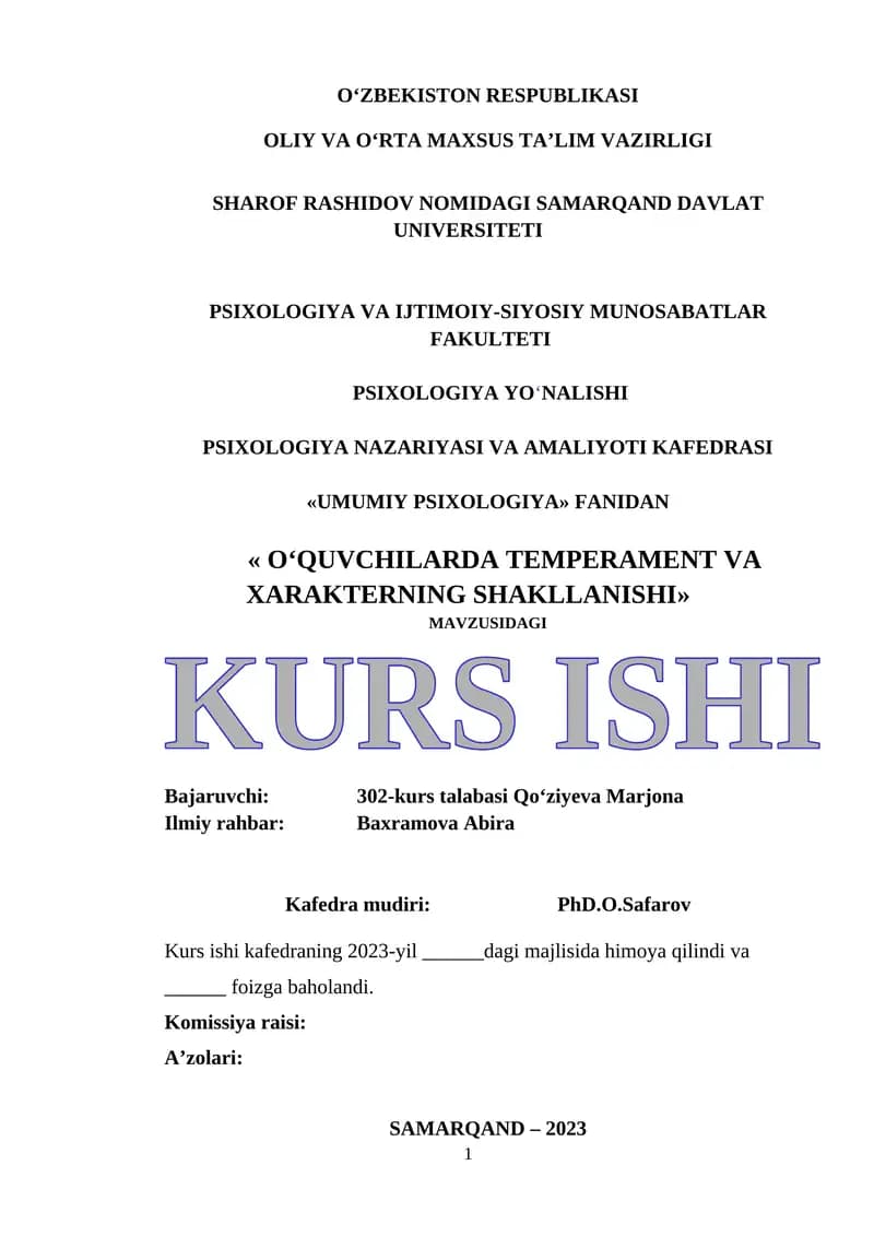 O‘QUVCHILARDA TEMPERAMENT VA XARAKTERNING SHAKLLANISHI