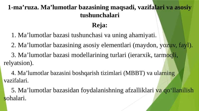 Ma’lumotlar bazasi haqida