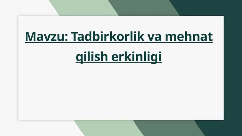 Tadbirkorlik va mehnat qilish erkinligi