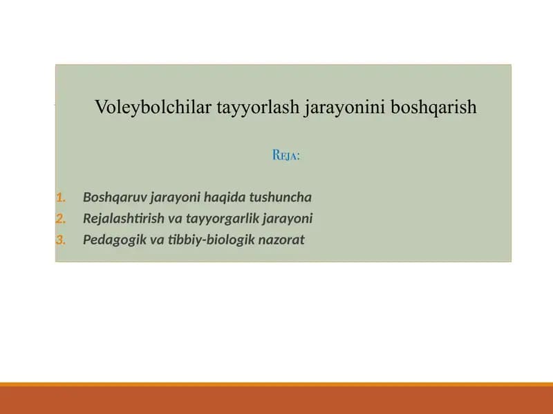 Voleybolchilar tayyorlash jarayonini boshqarish