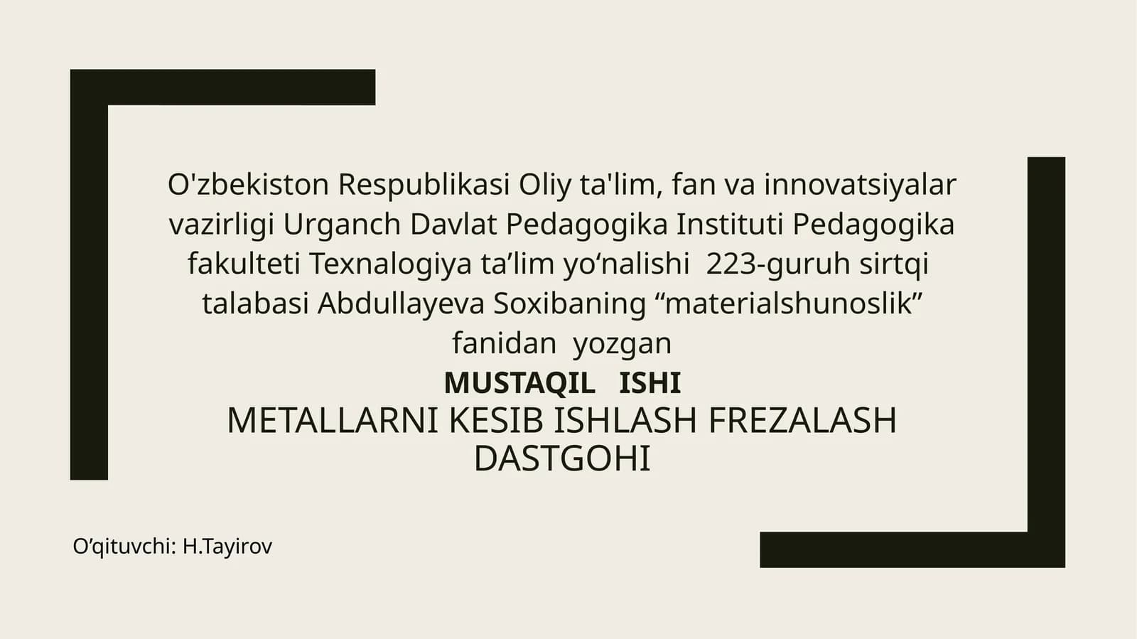 Metallarni kesib ishlash frezalash dastgohi