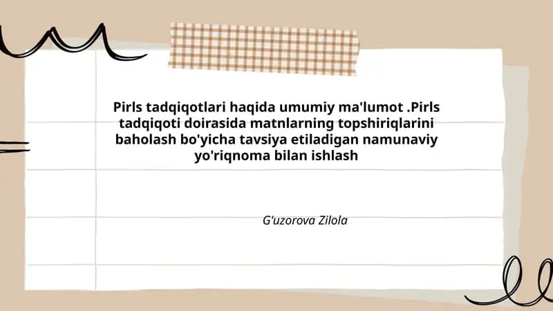 Pirls Tadqiqotlari Haqida Umumiy Ma'lumot