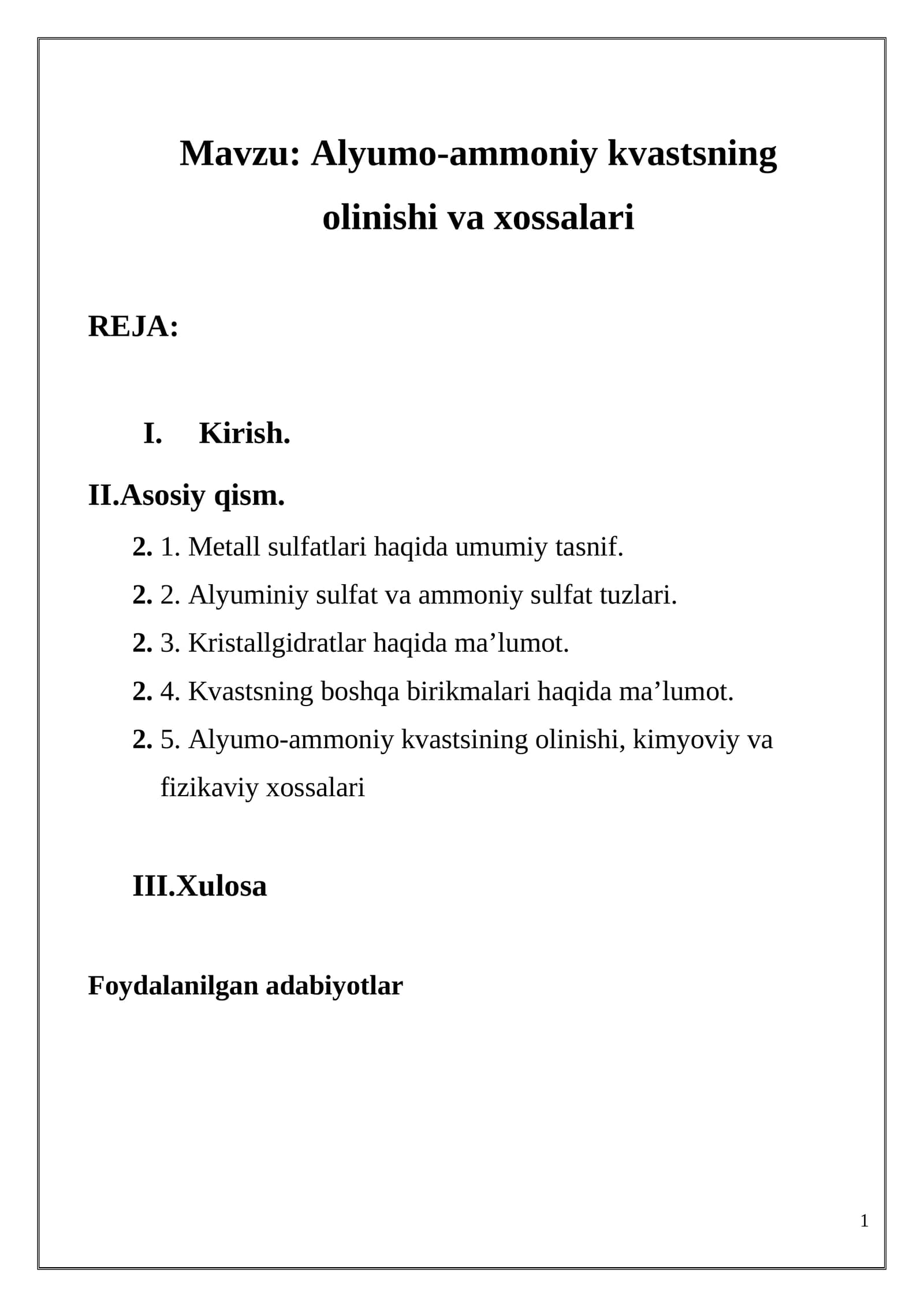 Alyumo-ammoniy kvastsning olinishi va xossalari