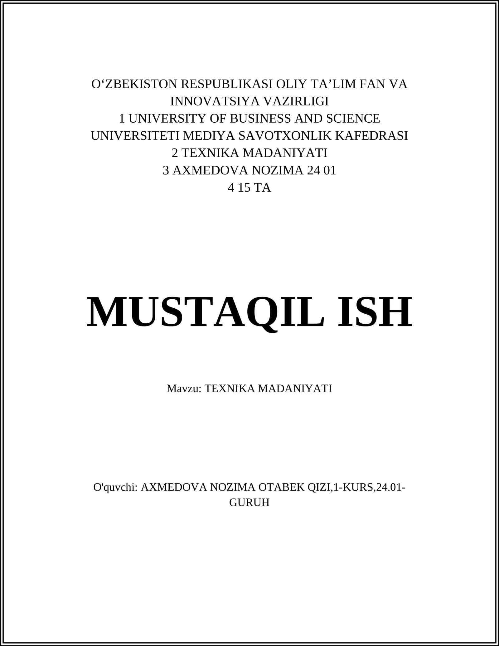 TEXNIKA MADANIYATI