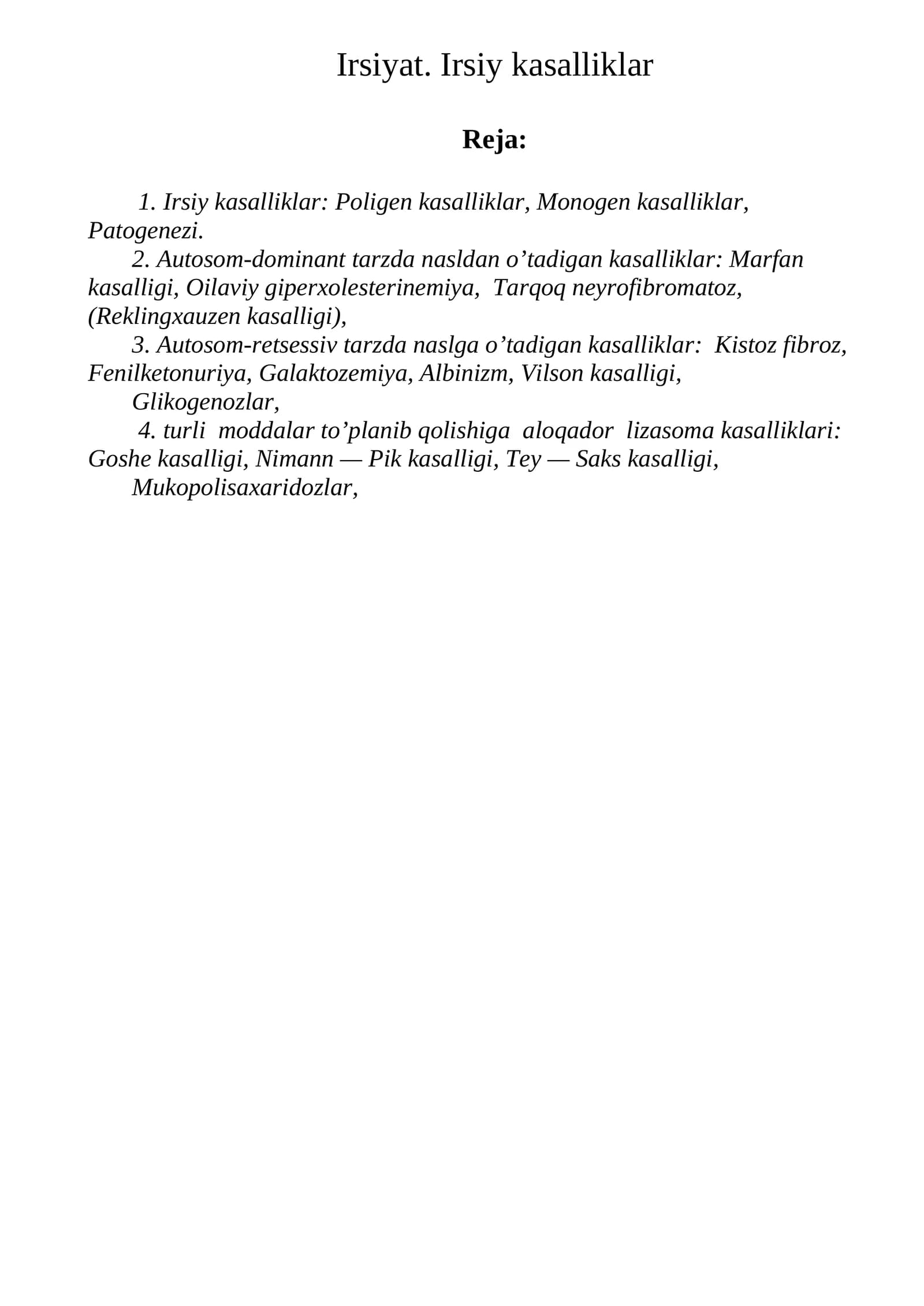 Irsiyat. Irsiy kasalliklar