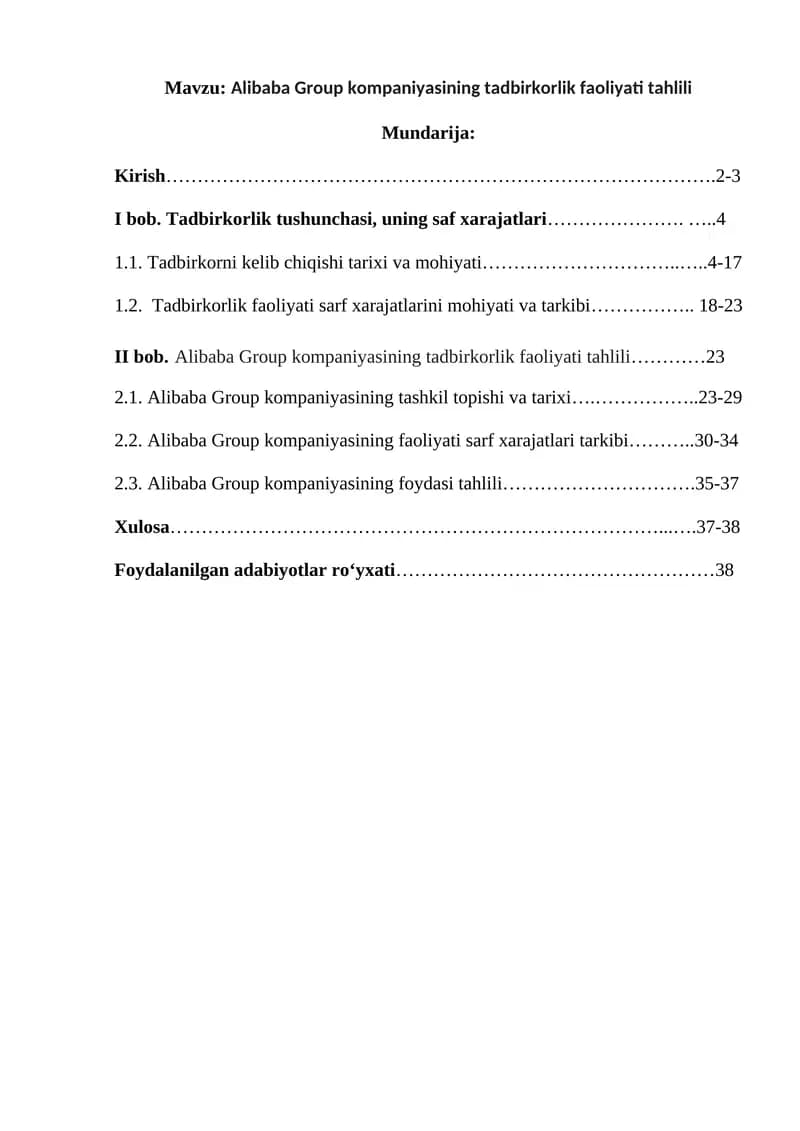 Alibaba Group kompaniyasining tadbirkorlik faoliyati tahlili