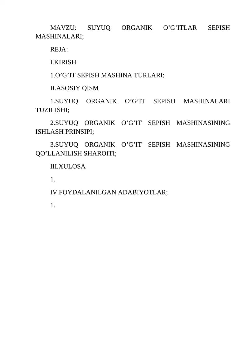 SUYUQ ORGANIK O’G’ITLAR SEPISH MASHINALARI