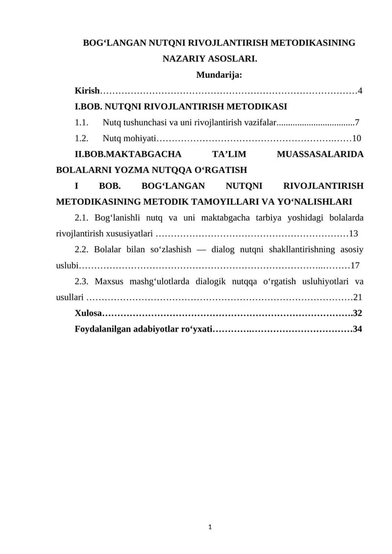 BOG‘LANGAN NUTQNI RIVOJLANTIRISH METODIKASI