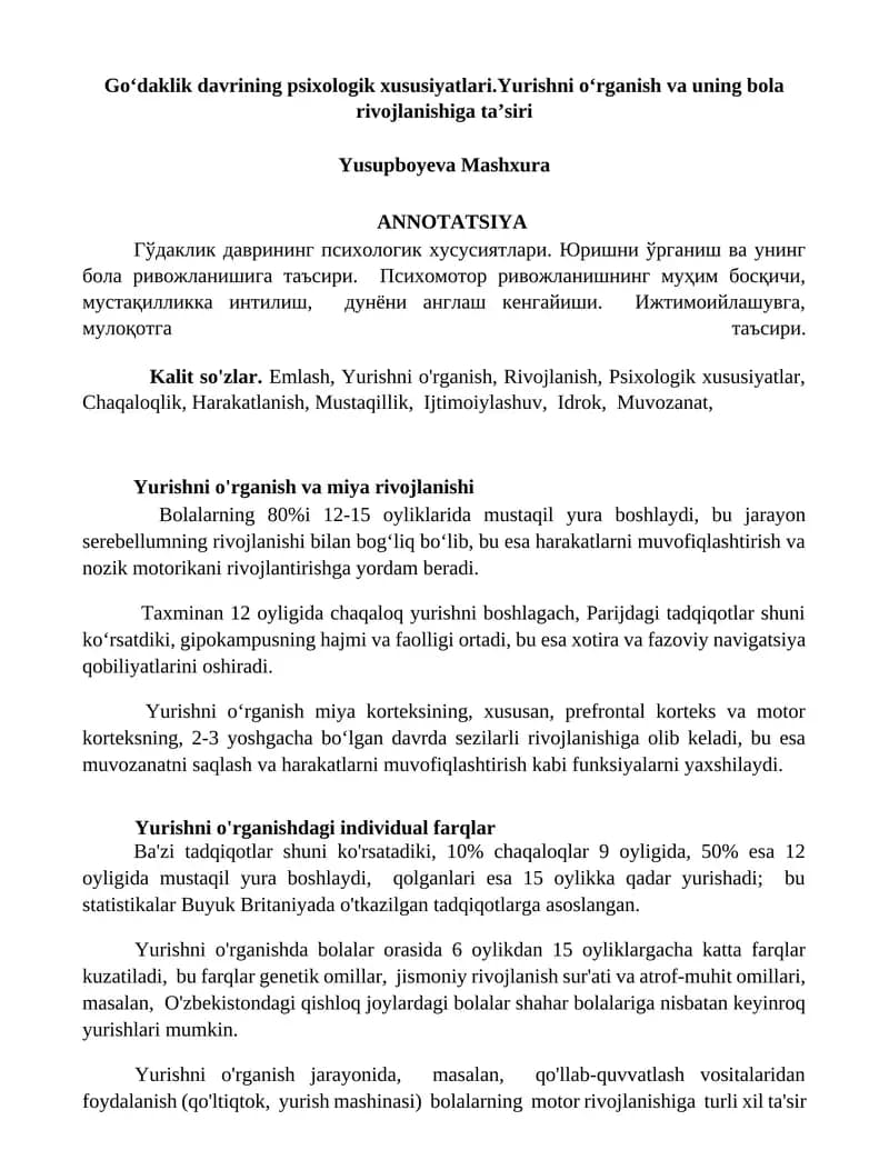 Goʻdaklik davrining psixologik xususiyatlari