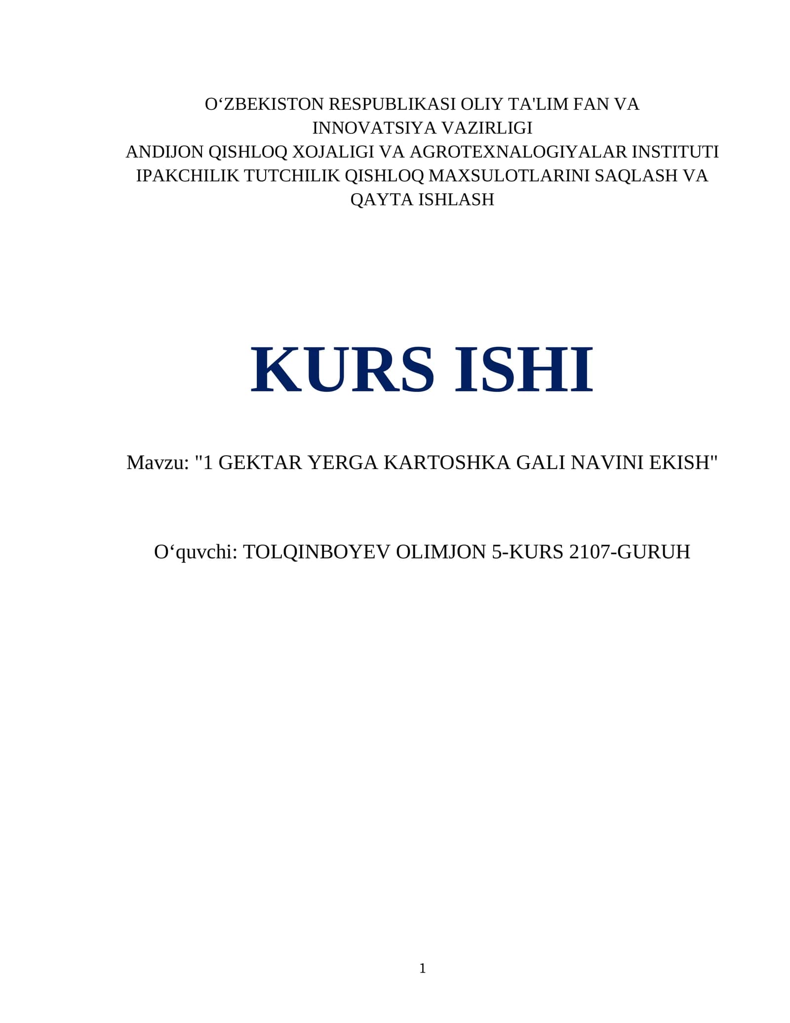 "1 GEKTAR YERGA KARTOSHKA GALI NAVINI EKISH"