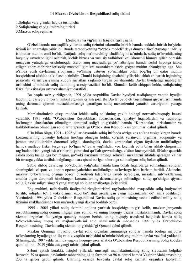 O‘zbekiston Respublikasi soliq tizimi