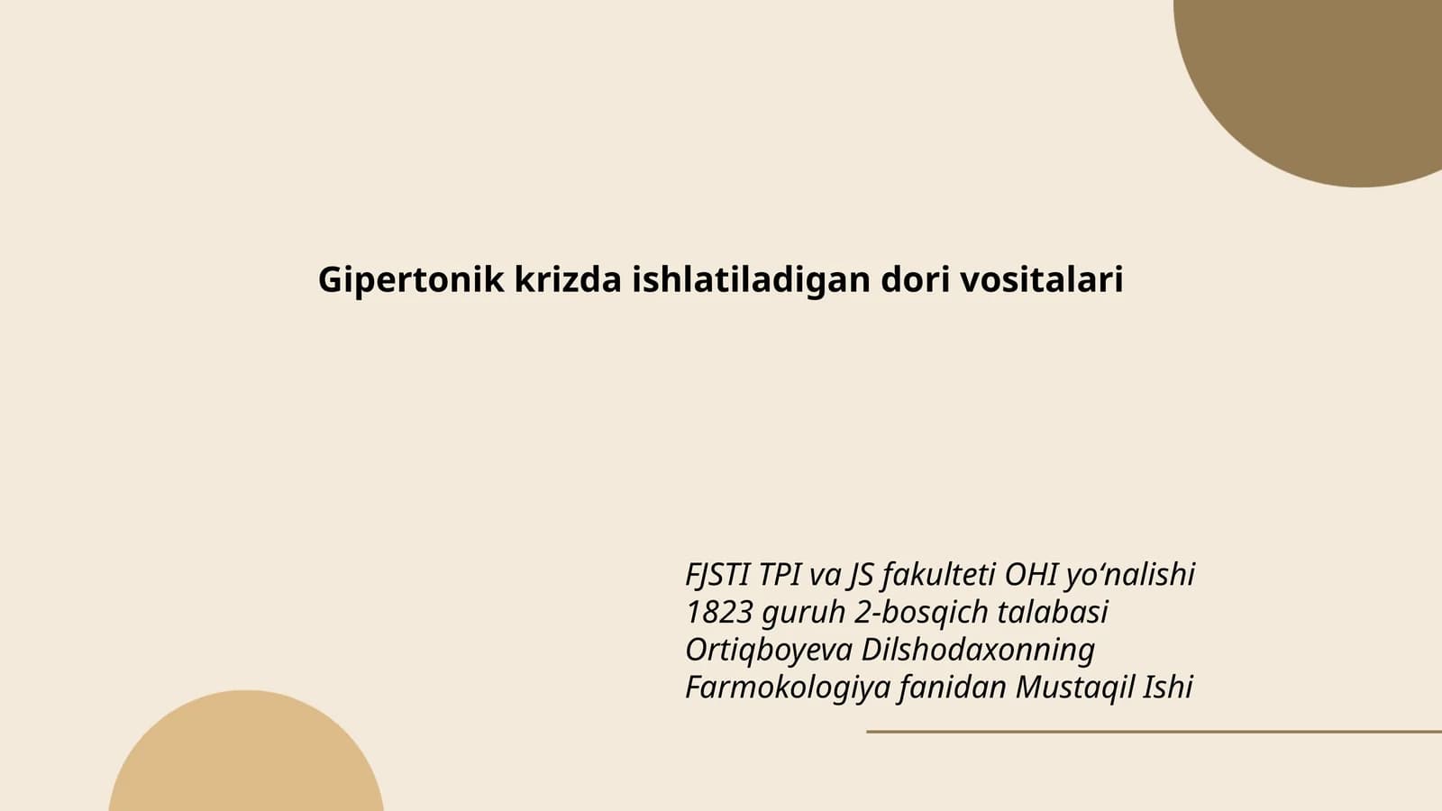 Gipertonik krizda ishlatiladigan dori vositalari