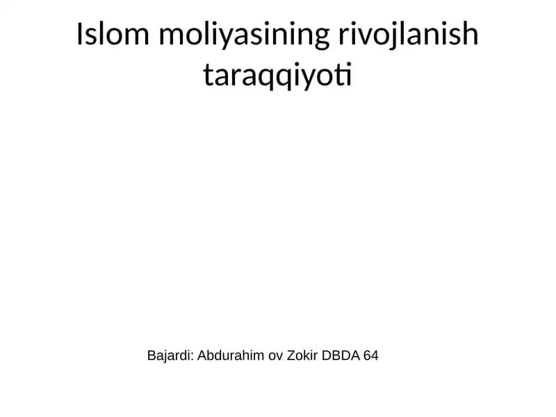 Islom moliyasining rivojlanish taraqqiyoti