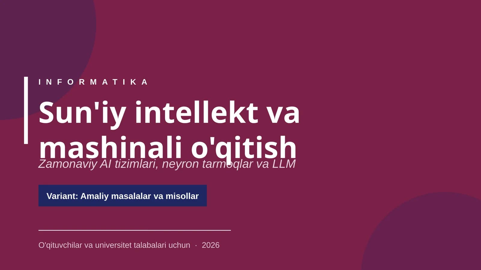 Sun'iy intellekt va mashinali o'qitish