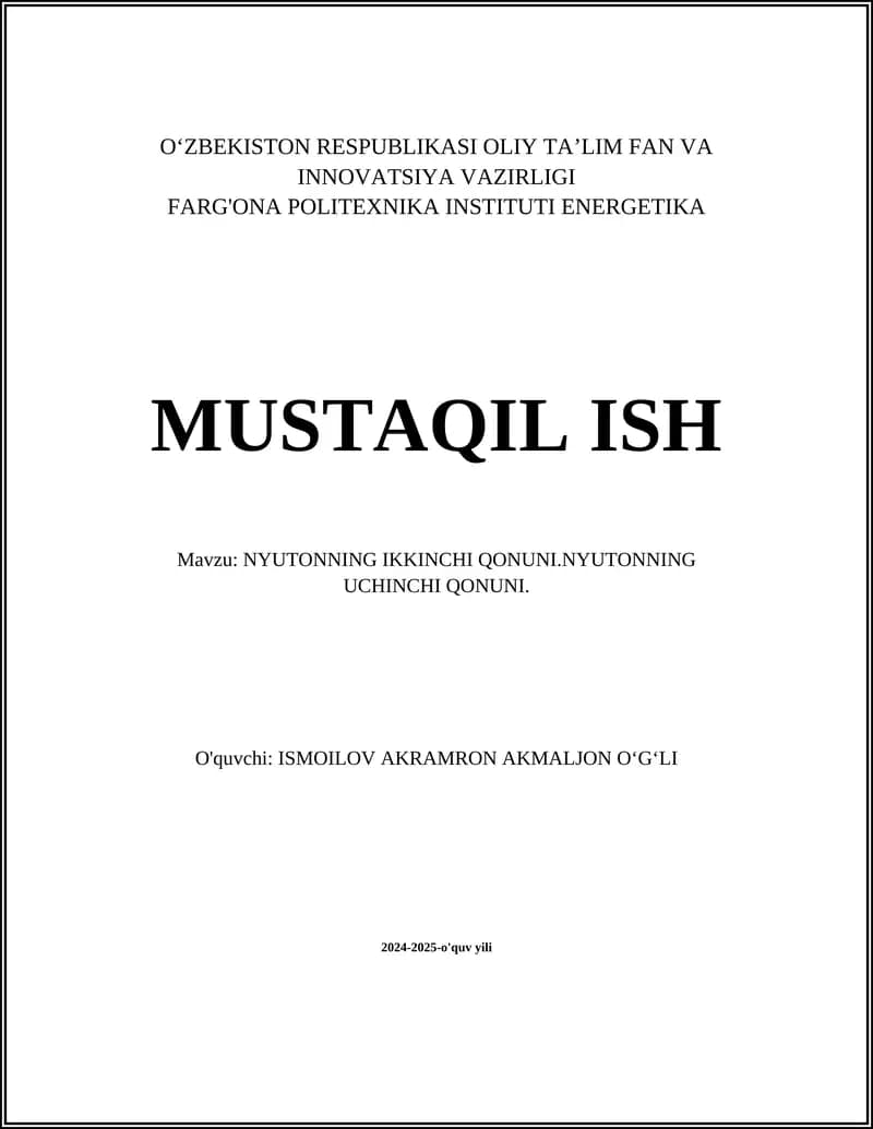Ikkinchi qonun matematik ifodasi
